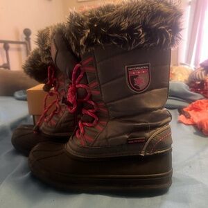Gray and Pink Fur-Lined Winter Boots